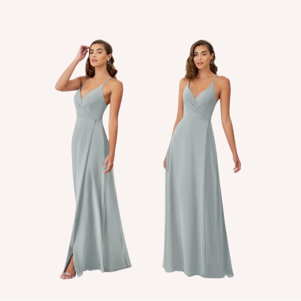 AZAZIE ‘DAVIS’ A-Line V-Neck Chiffon Floor-Length Dress in Silver Size Small